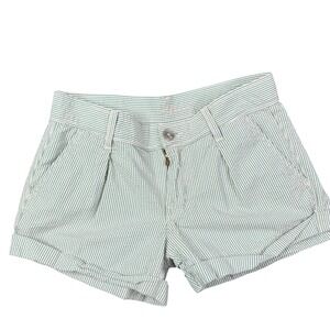 7 For all Mankind‎ Green White Striped Shorts Cuffed Casual Size 27 100% cotton